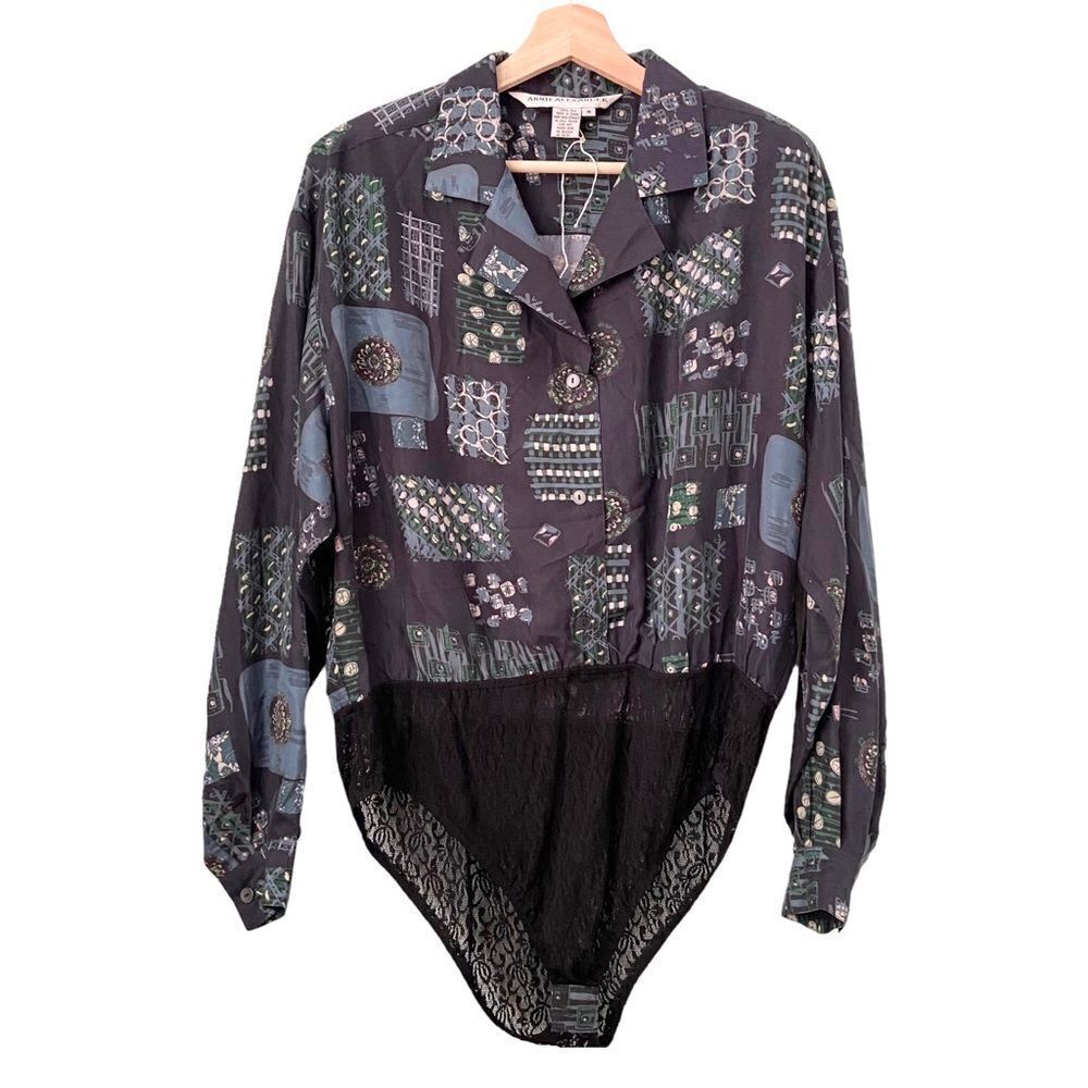 NEW Vintage Annie Alexander 100% Silk Long Sleeve Floral Bodysuit in Size M